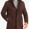 Men's Dark Brown Suede Leather Trench Coat - Men's Leather Trench Coats -Lee Leather Jackets -001