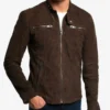 Men's Dark Brown Suede Trucker Leather Jacket - Men's Suede Leather Jacket - Lee Leather Jackets-001