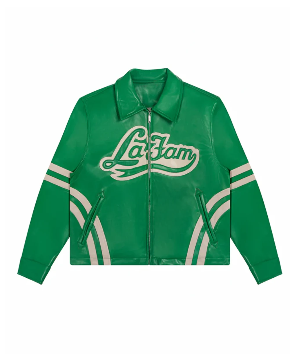 La-Fam-Retro-Green-Varsity-Leather-Jacket-Front-Lee-Leather-Jackets