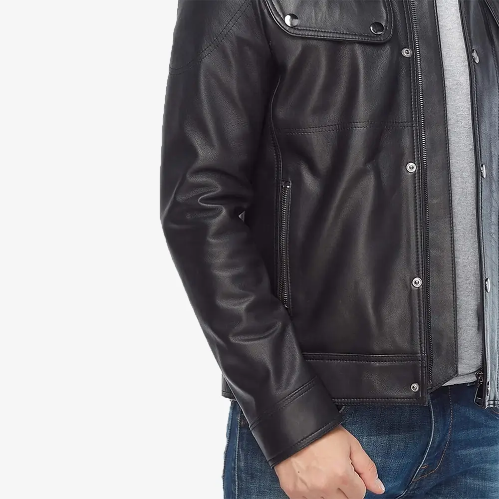 Men’s-Black-Classic-Leather Biker-Jacket-Left-Side-Lee-Leather-Jackets
