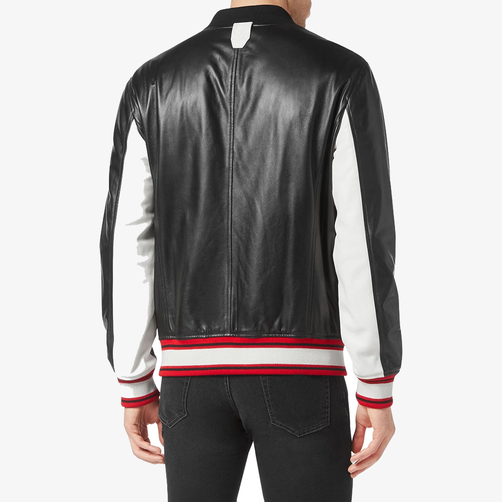 Men’s-Leather-Bomber-Black-and-White-Jacket-Back-Lee-Leather-Jackets