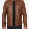 Men's-Waxed-Brown-Cafe-Racer- Motorcycle-Leather-Jacket-Front-Lee-Leather-Jackets