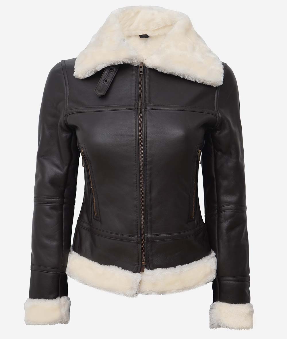 Womens-Classic-B3-Leather-Bomber-Shearling-Jacket-Closeup-Lee-Leather-Jackets