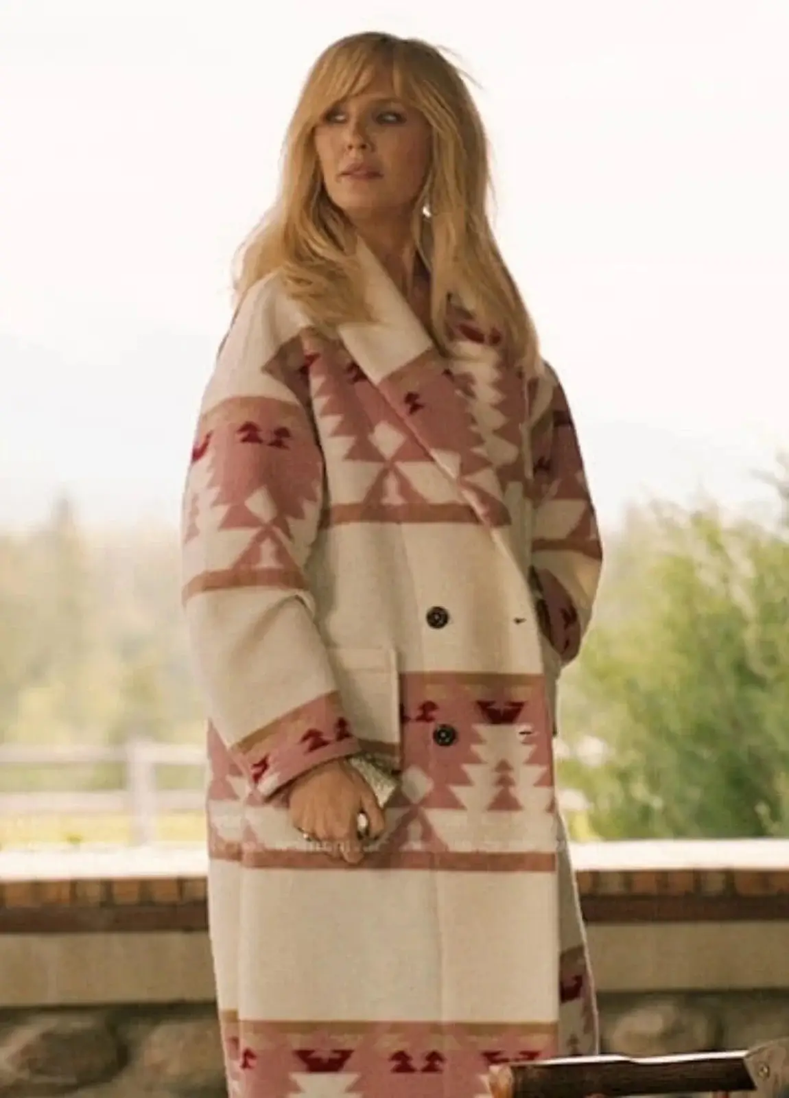 Beth-Dutton-Pink-Printed-Coat-Lee-Leather-Jackets-Display