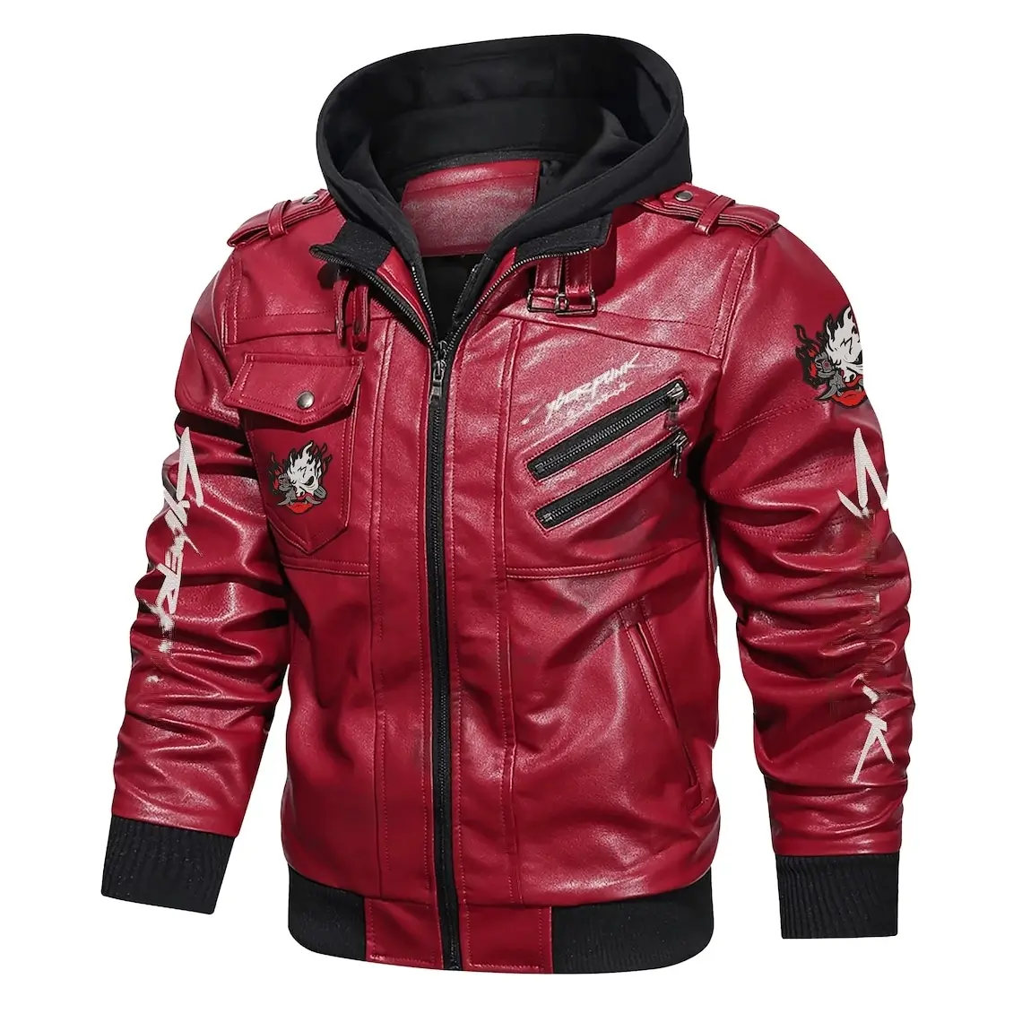 Cyberpunk-2077-Hooded-Samurai-Red-Leather-Jacket-1-Leeleatherjackets
