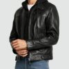 Mens-Black-Hooded-Biker-Jacket-Front