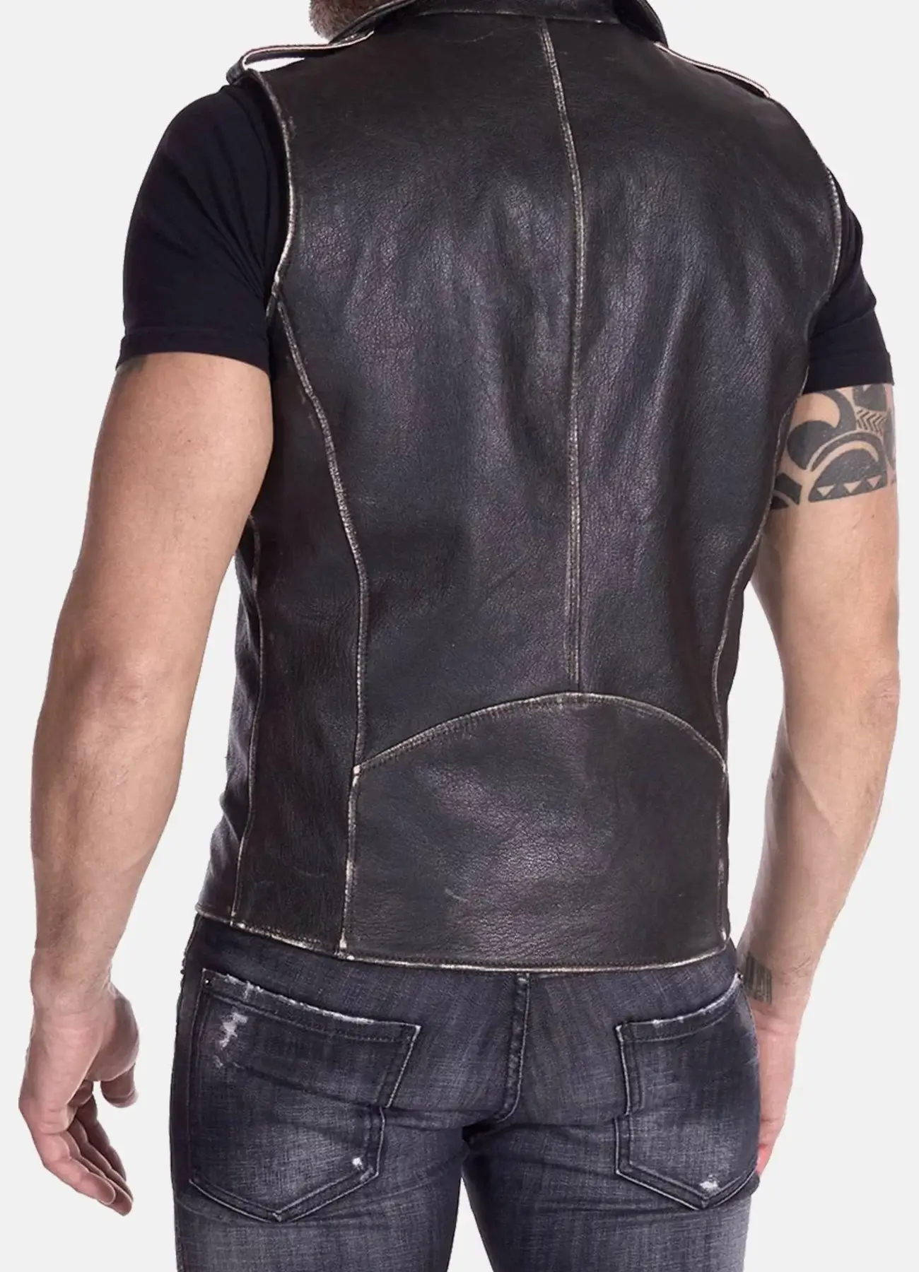 Mens-Distressed-Black-Leather-Biker-Back-Vest-Lee-leather-jackets