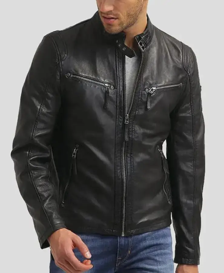 frank-mens-black-leather-racer-jacket-front-Leeleatherjackets