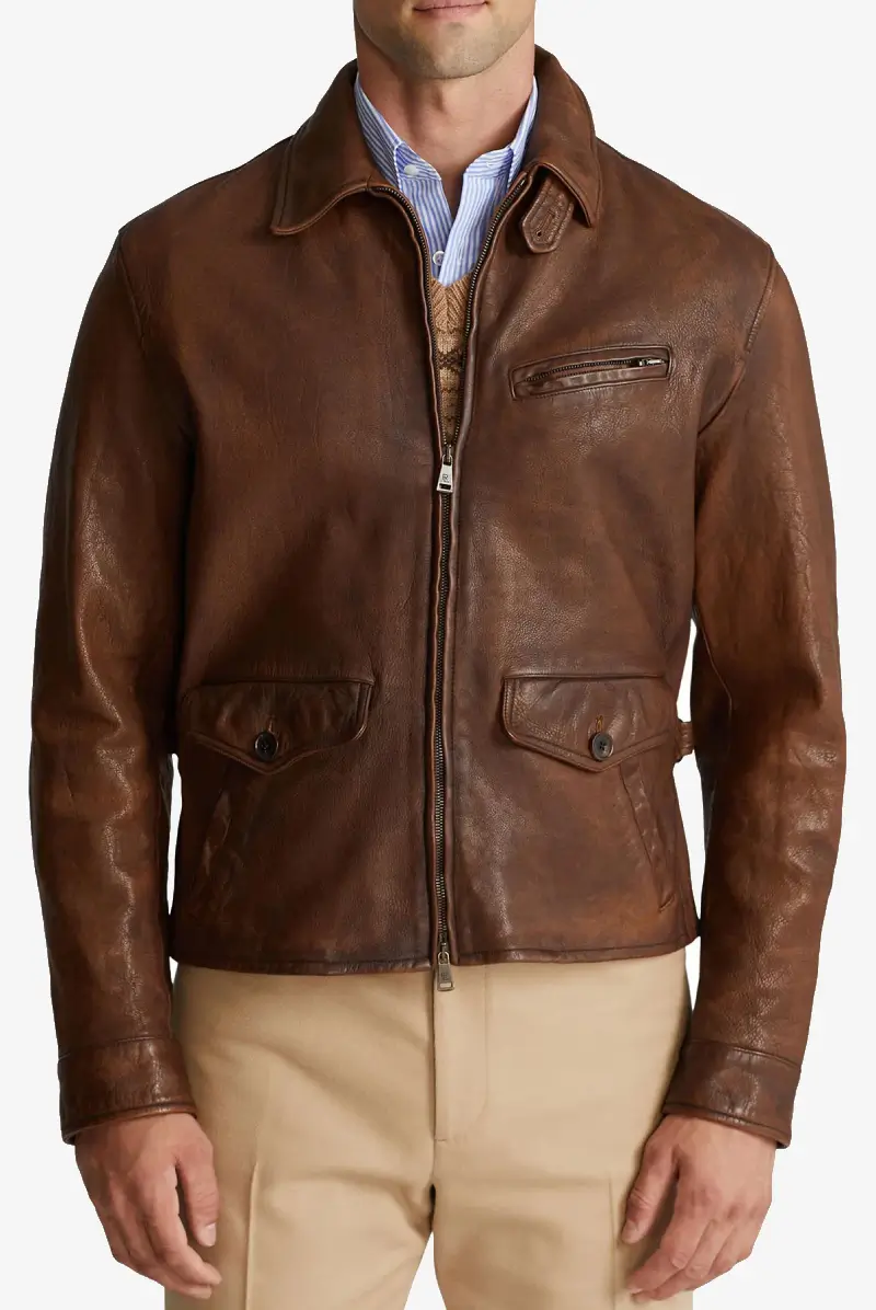 Classic-Brown-Cafe-Racer-Jacket-for-Men-Front-LeeLeatherJackets